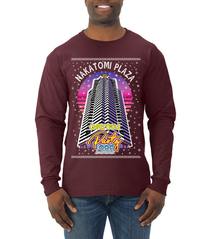 Retro Nakatomi Plaza 1988 Holiday Party, Xmas Movie, Christmas Gifts, Funny Xmas Gift Idea, Ugly Christmas  Mens Long Sleeve Shirt