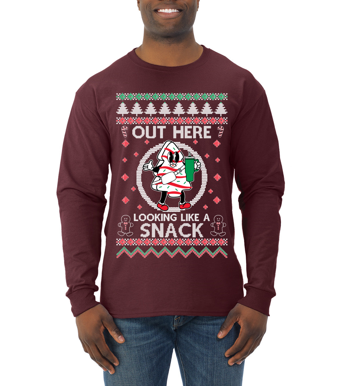 Out Here Looking Like A Snack Cookie, Funny Christmas, Christmas Gifts, Funny Xmas Gift Idea, Ugly Christmas  Mens Long Sleeve Shirt
