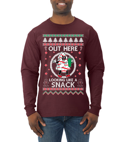 Out Here Looking Like A Snack Cookie, Funny Christmas, Christmas Gifts, Funny Xmas Gift Idea, Ugly Christmas  Mens Long Sleeve Shirt