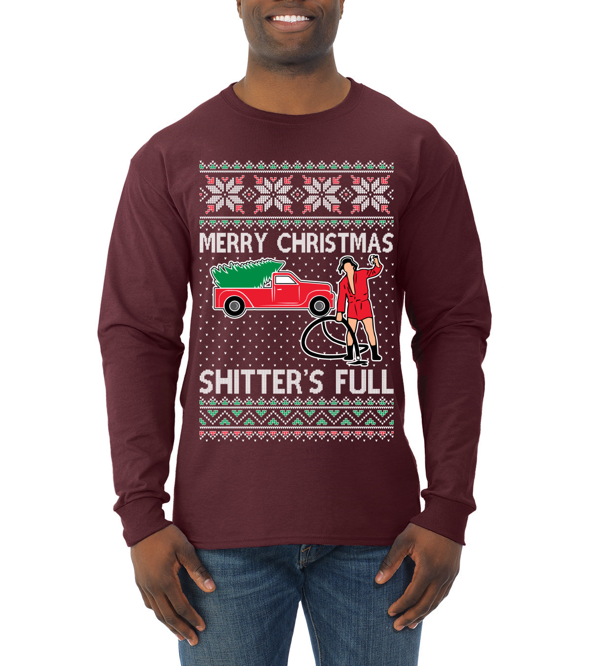 Cousin Eddie Merry Christmas Shitter's Full, Funny Christmas, Christmas Gifts, Funny Xmas Gift Idea, Ugly Christmas  Mens Long Sleeve Shirt
