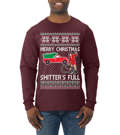 Cousin Eddie Merry Christmas Shitter's Full, Funny Christmas, Christmas Gifts, Funny Xmas Gift Idea, Ugly Christmas  Mens Long Sleeve Shirt