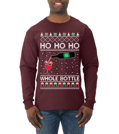 Ho Ho Ho Whole Bottle Wine Spirits, Christmas Gifts, Funny Xmas Gift Idea, Ugly Christmas  Mens Long Sleeve Shirt