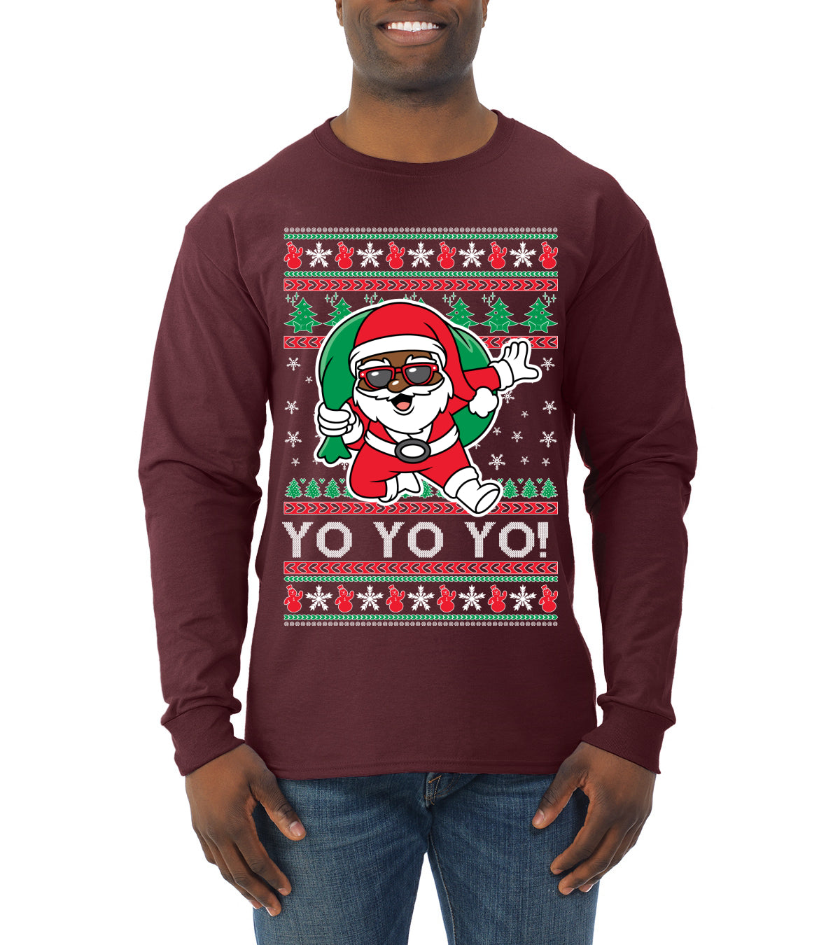Yo Yo Yo Black Santa, Christmas Gifts, Funny Xmas Gift Idea, Ugly Christmas  Mens Long Sleeve Shirt
