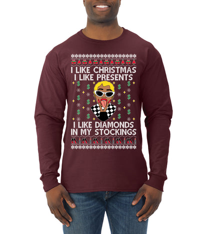 I Like Christmas, I like Presents Cardi, Christmas Gifts, Funny Xmas Gift Idea, Ugly Christmas Sweater Mens Long Sleeve Shirt