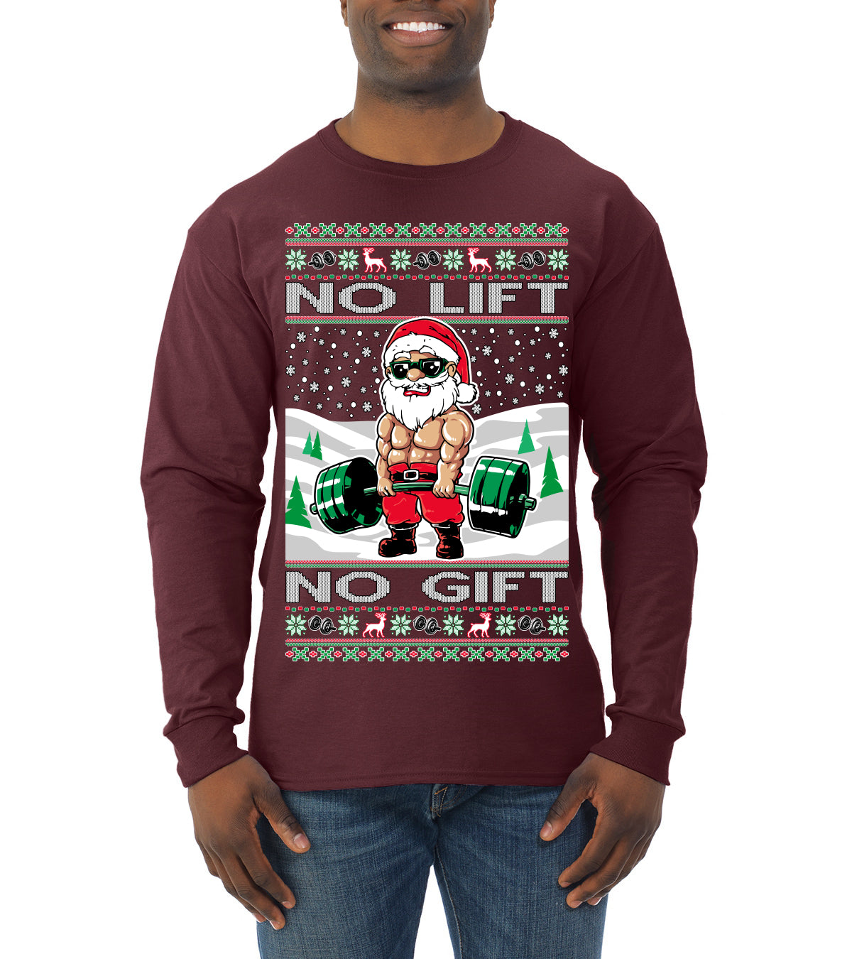 Merry Liftmas No Lift No Gift, Christmas Gifts, Funny Xmas Gift Idea, Ugly Christmas Sweater Mens Long Sleeve Shirt