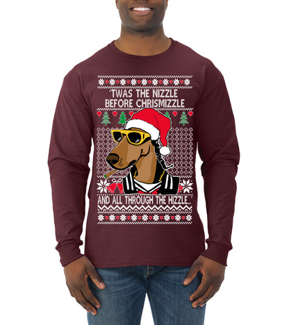 Twas The Nizzle Before Chrismizzle Gangster Dogg Rapper, Christmas Gifts, Funny Xmas Gift Idea, Ugly Christmas Sweater Mens Long Sleeve Shirt