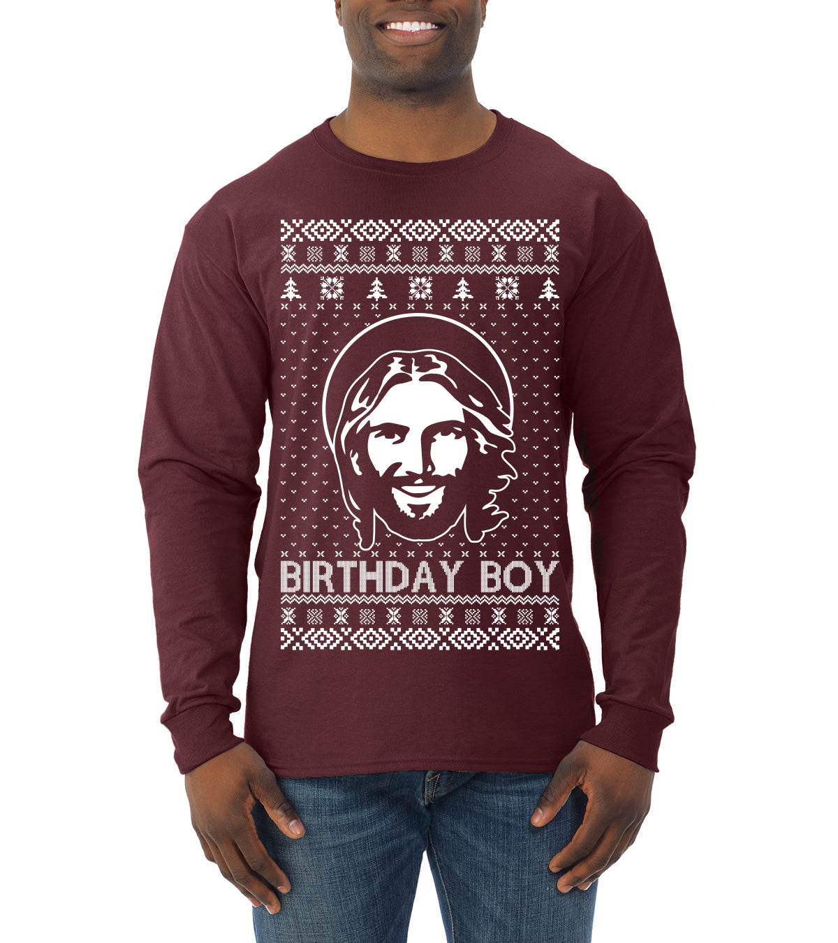 Birthday Boy Jesus Christ, Christmas Gifts, Funny Xmas Gift Idea, Ugly Christmas Sweater Mens Long Sleeve Shirt