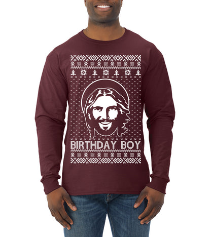 Birthday Boy Jesus Christ, Christmas Gifts, Funny Xmas Gift Idea, Ugly Christmas Sweater Mens Long Sleeve Shirt