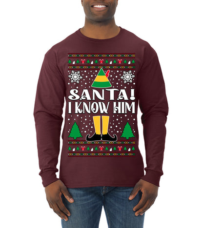 Santa! I Know Him Christmas Movie Quote , Christmas Gifts, Funny Xmas Gift Idea, Ugly Christmas Sweater Mens Long Sleeve Shirt