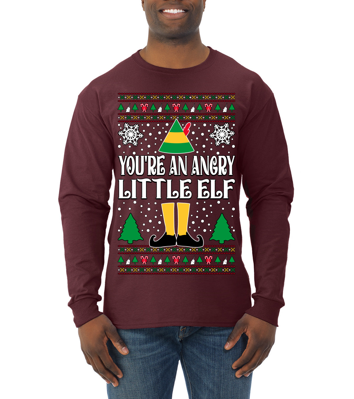 You're An Angry Little Elf Christmas Movie Quote, Christmas Gifts, Funny Xmas Gift Idea, Ugly Christmas Sweater Mens Long Sleeve Shirt