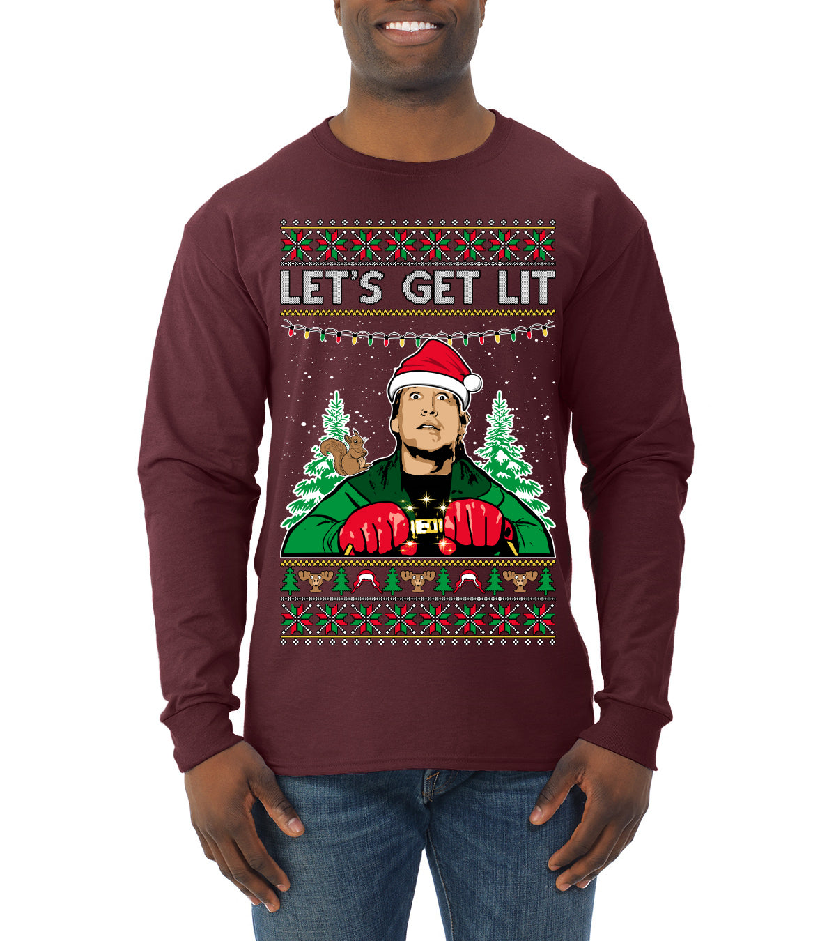 Let's Get Lit Clark Vacation Movie Parody Ugly Christmas Sweater, Christmas Gifts, Funny Xmas Gift Idea, Mens Long Sleeve Shirt