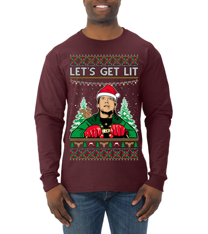 Let's Get Lit Clark Vacation Movie Parody Ugly Christmas Sweater, Christmas Gifts, Funny Xmas Gift Idea, Mens Long Sleeve Shirt