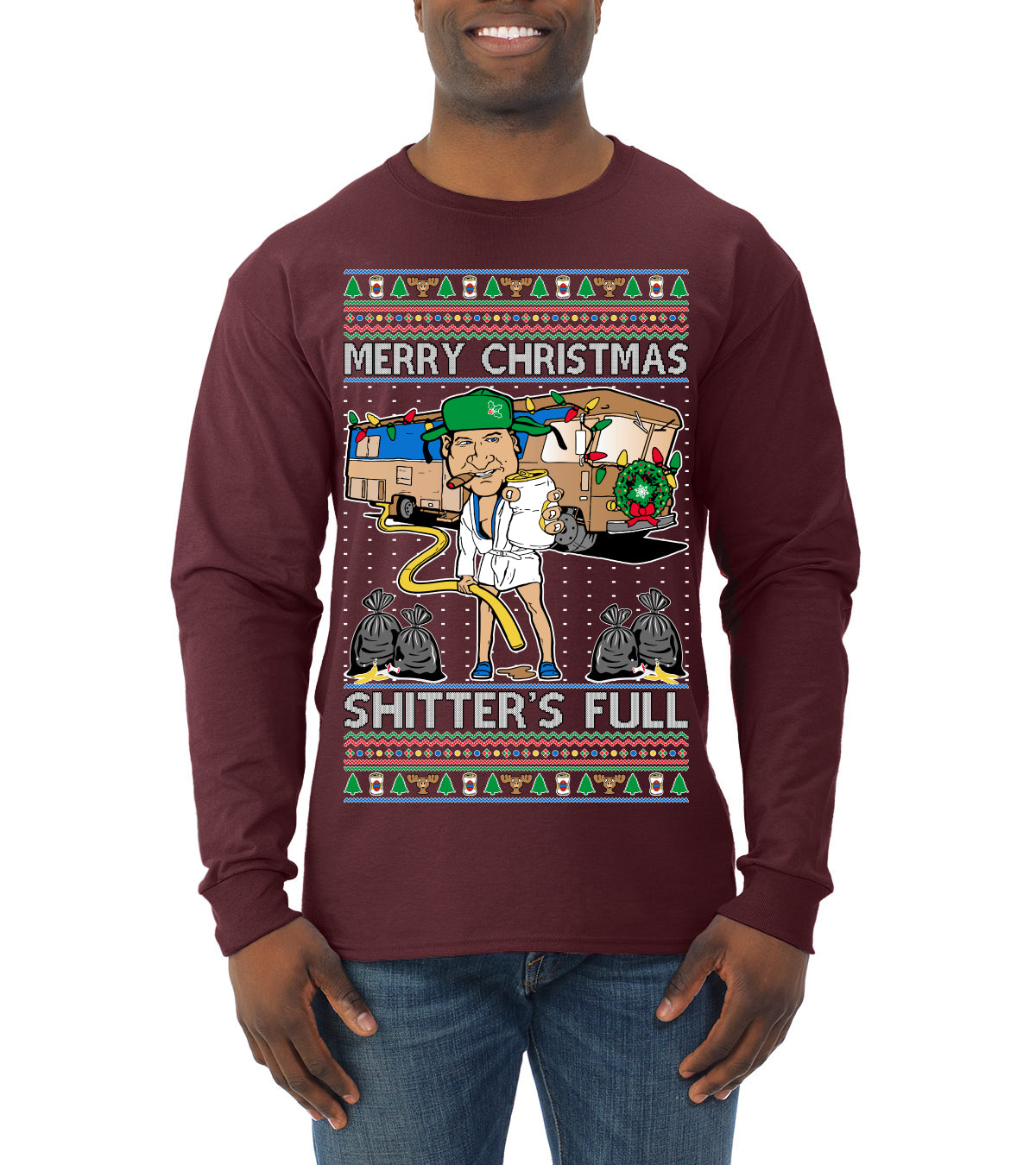 Merry Christmas Shitter's Full Ugly Christmas Sweater, Christmas Gifts, Funny Xmas Gift Idea, Mens Long Sleeve Shirt
