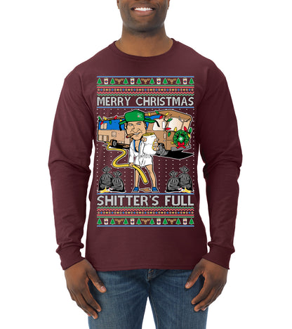 Merry Christmas Shitter's Full Ugly Christmas Sweater, Christmas Gifts, Funny Xmas Gift Idea, Mens Long Sleeve Shirt