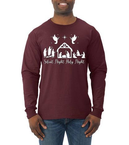 Silent Night Holy Night Religious Jesus Ugly Christmas Sweater, Christmas Gifts, Funny Xmas Gift Idea, Mens Long Sleeve Shirt