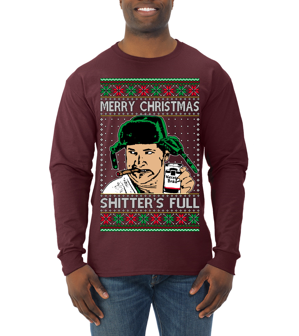 Shitter's Full Cousin Eddie Christmas Family Vacation Ugly Christmas Sweater, Christmas Gifts, Funny Xmas Gift Idea, Mens Long Sleeve Shirt