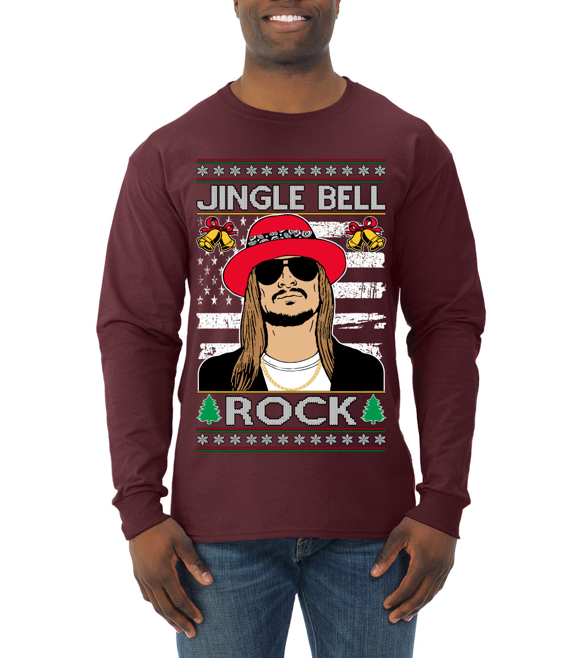Kid RapperJingle Bell Rock  Country Music, Christmas Gifts, Funny Xmas Gift Idea Ugly Christmas Sweater Mens Long Sleeve Shirt