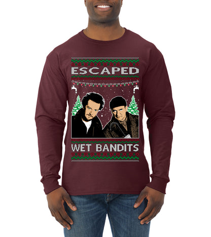 Escaped Bandits Classic Home Holiday Movie, Christmas Gifts, Funny Xmas Gift Idea, Ugly Christmas Sweater Mens Long Sleeve Shirt