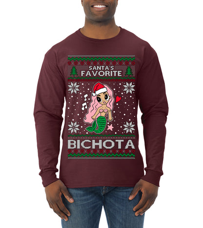 Christmas Karol Santa's Favorite Bichota, Christmas Gifts, Funny Xmas Gift Idea, Ugly Christmas Sweater Mens Long Sleeve Shirt