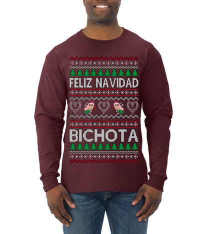 Feliz Navidad Bichota, Christmas Gifts, Funny Xmas Gift Idea, Ugly Christmas Sweater Mens Long Sleeve Shirt