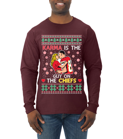 Karma is the Guy on the Football Team, Christmas Gifts, Funny Xmas Gift Idea, Ugly Christmas  Mens Long Sleeve Shirt