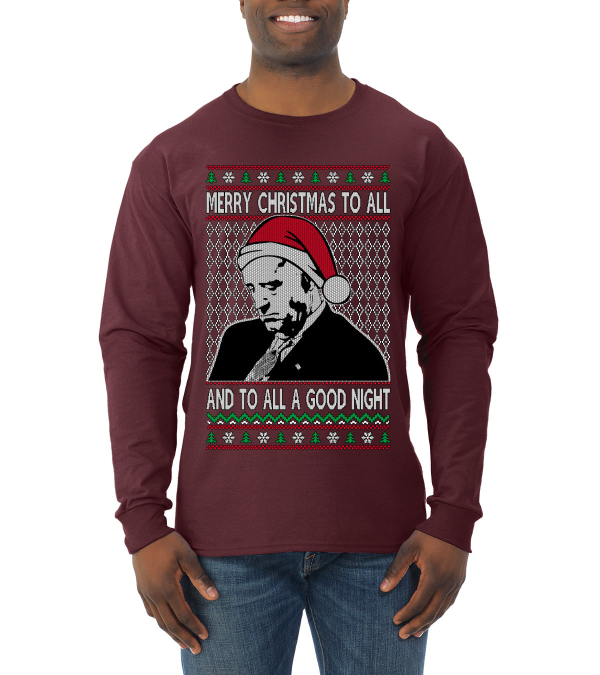 A Good Night Sleepy Joe Merry Xmas To All,Christmas Gifts, Funny Xmas Gift Idea, Ugly Christmas Sweater Mens Long Sleeve Shirt