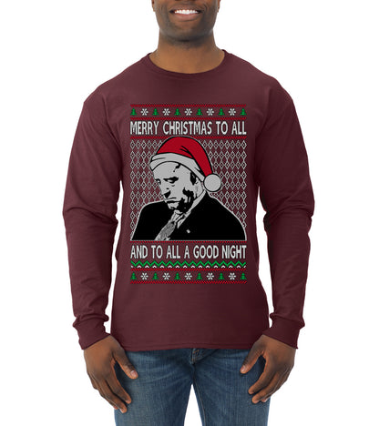 A Good Night Sleepy Joe Merry Xmas To All,Christmas Gifts, Funny Xmas Gift Idea, Ugly Christmas Sweater Mens Long Sleeve Shirt