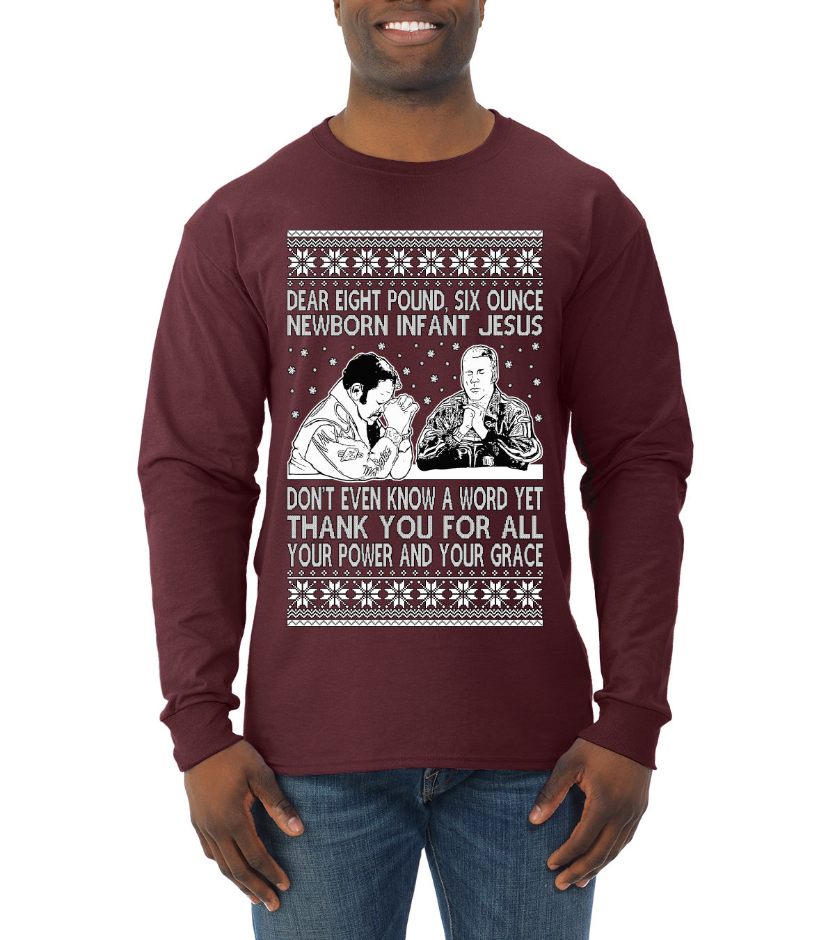 8 Pound 6 Ounce Baby Jesus Shake and Bake, Birthday Jesus,Christmas Gifts, Funny Xmas Gift Idea, Ugly Christmas Sweater Mens Long Sleeve Shirt