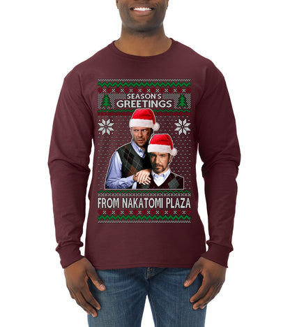 Nakatomi Plaza  Season's Greeting,  Christmas Gifts, Funny Xmas Gift Idea, Ugly Christmas Sweater Mens Long Sleeve Shirt