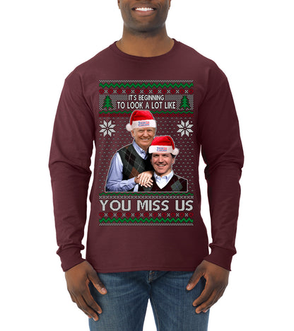 Trump Carlson 24 Beginning To Look Like You Miss Us, Christmas Gifts, Funny Xmas Gift Idea, Ugly Christmas Sweater Mens Long Sleeve Shirt