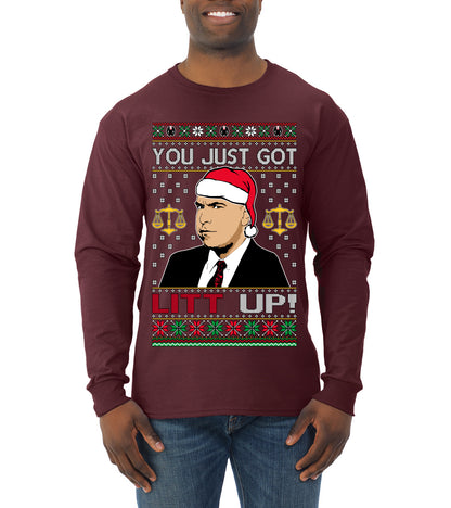 Just Got Litt Up Louis, TV Series, Christmas Gifts, Funny Xmas Gift Idea, Ugly Christmas Sweater Mens Long Sleeve Shirt