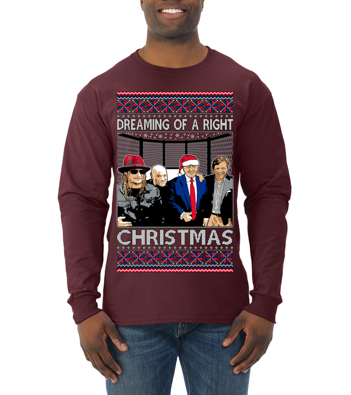 Dreaming Of A Right Christmas, Trump 2024 ,  , Christmas Gifts, Funny Xmas Gift Idea, Ugly Christmas Sweater Mens Long Sleeve Shirt