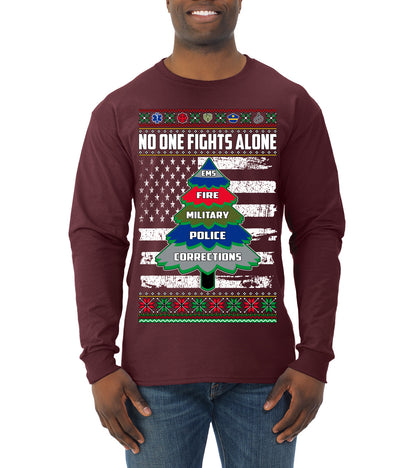 No One Fights Alone, The Heroes,  Christmas Gifts, Funny Xmas Gift Idea, Ugly Christmas Sweater Mens Long Sleeve Shirt