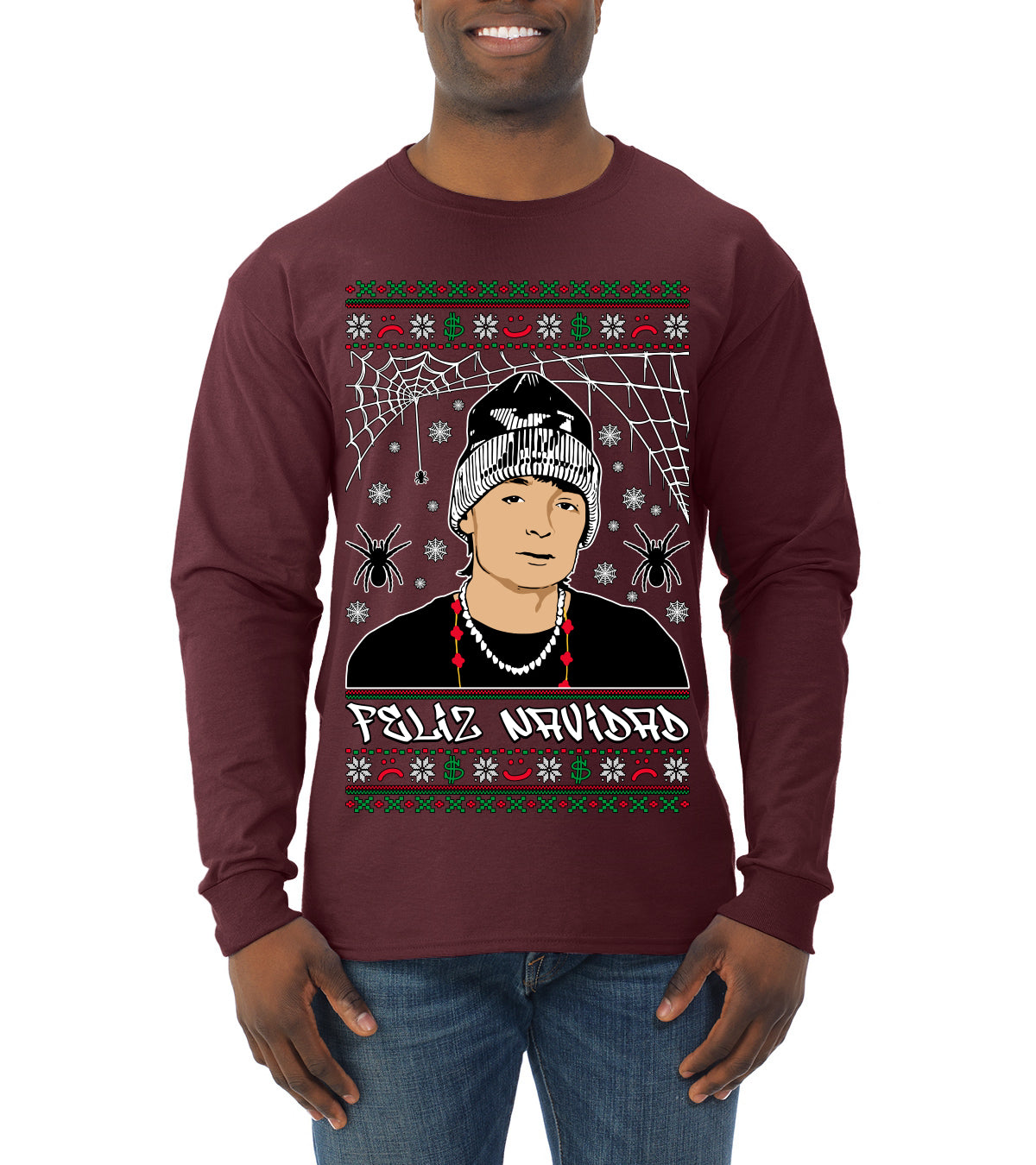 Peso Feliz Navidad Pluma, Feliz Navidad,  Christmas Gifts, Funny Xmas Gift Idea, Ugly Christmas Sweater Mens Long Sleeve Shirt