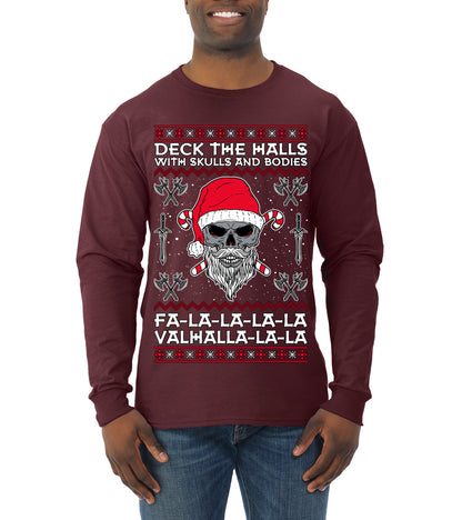 Valhalla Deck The Halls With Skulls & Bodies Movie Xmas Shirt, Christmas Gifts, Funny Xmas Gift Idea, Ugly Christmas Sweater Mens Long Sleeve Shirt