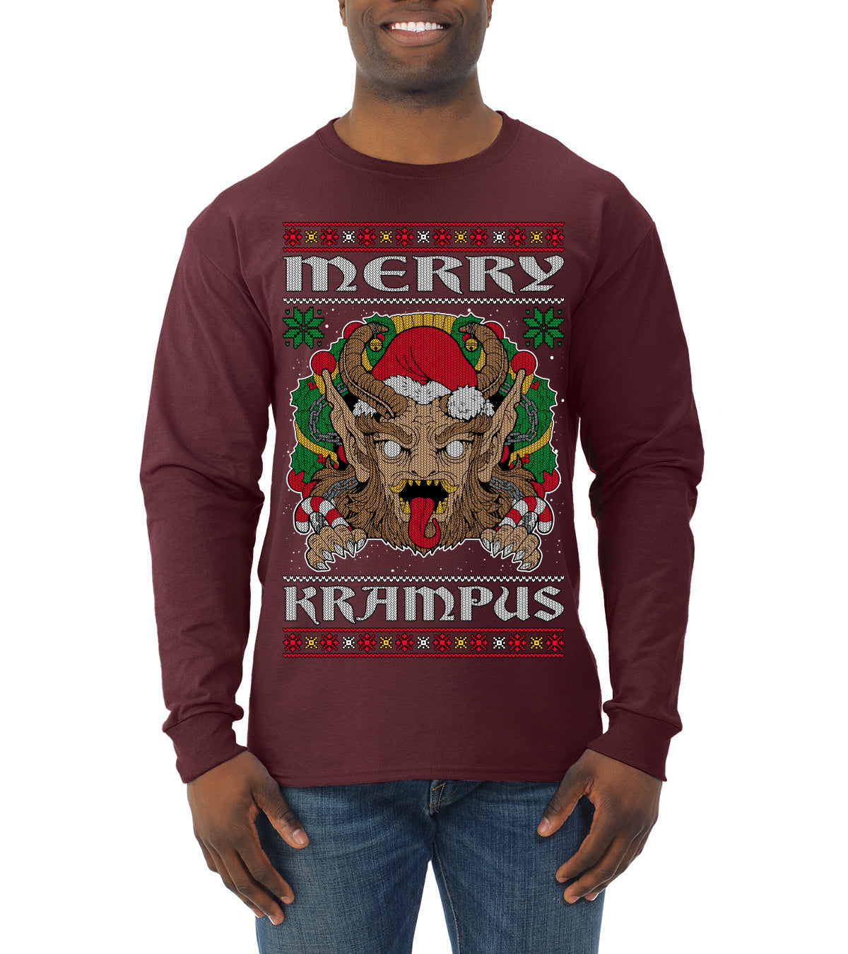 Merry Krampus Scary Xmas Movie, Christmas Gifts, Funny Xmas Gift Idea, Ugly Christmas Sweater Mens Long Sleeve Shirt