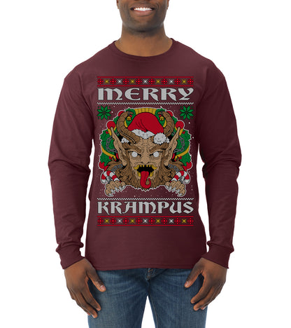Merry Krampus Scary Xmas Movie, Christmas Gifts, Funny Xmas Gift Idea, Ugly Christmas Sweater Mens Long Sleeve Shirt
