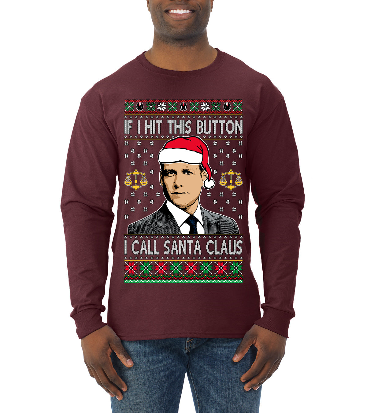 TV Show Parody Harvey Hit This Button I Call Santa Specter, Christmas Gifts, Funny Xmas Gift Idea, Ugly Christmas Sweater Mens Long Sleeve Shirt