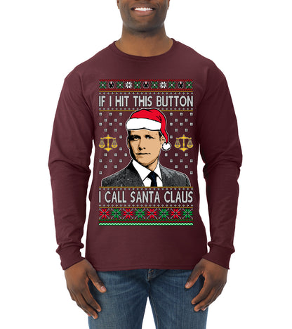 TV Show Parody Harvey Hit This Button I Call Santa Specter, Christmas Gifts, Funny Xmas Gift Idea, Ugly Christmas Sweater Mens Long Sleeve Shirt