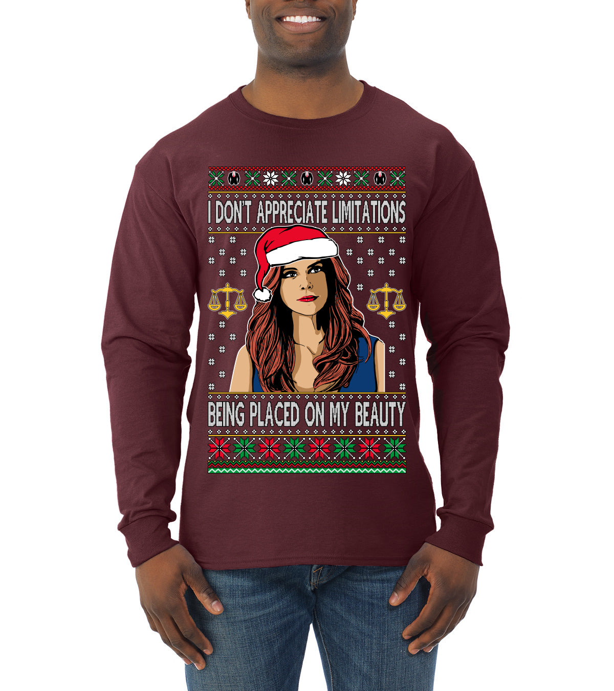 Donna TV Show Parody Don't Appreciate Limitations Being Placed, Christmas Gifts, Funny Xmas Gift Idea, Ugly Christmas Sweater Mens Long Sleeve Shirt