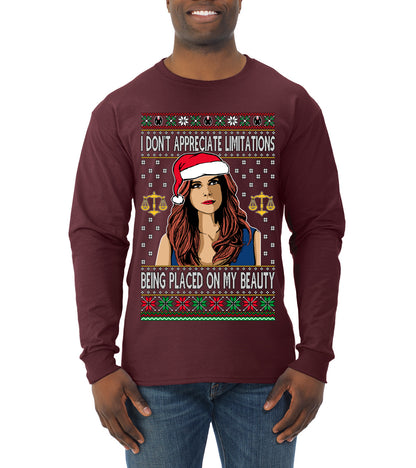 Donna TV Show Parody Don't Appreciate Limitations Being Placed, Christmas Gifts, Funny Xmas Gift Idea, Ugly Christmas Sweater Mens Long Sleeve Shirt