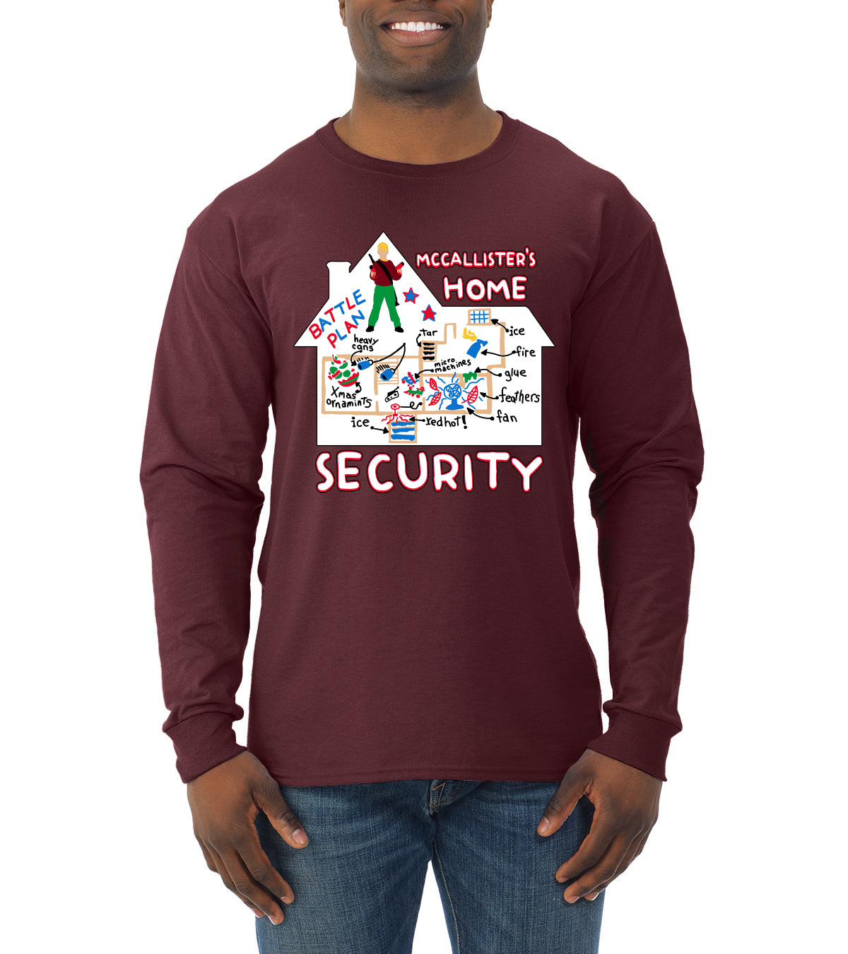 Battle Plans Alone McCallister's Home Security , Christmas Gifts, Funny Xmas Gift Idea, Ugly Christmas Sweater Mens Long Sleeve Shirt