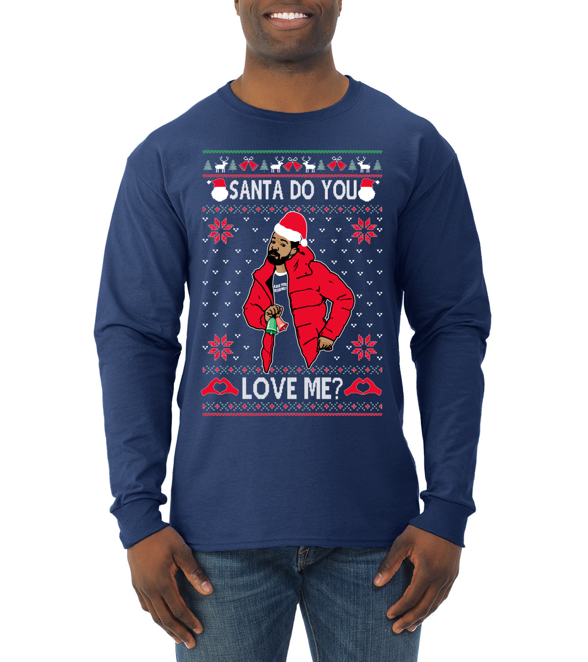 Santa Do You Love Me? White, Christmas Gifts, Funny Xmas Gift Idea, Ugly Christmas Sweater Mens Long Sleeve Shirt