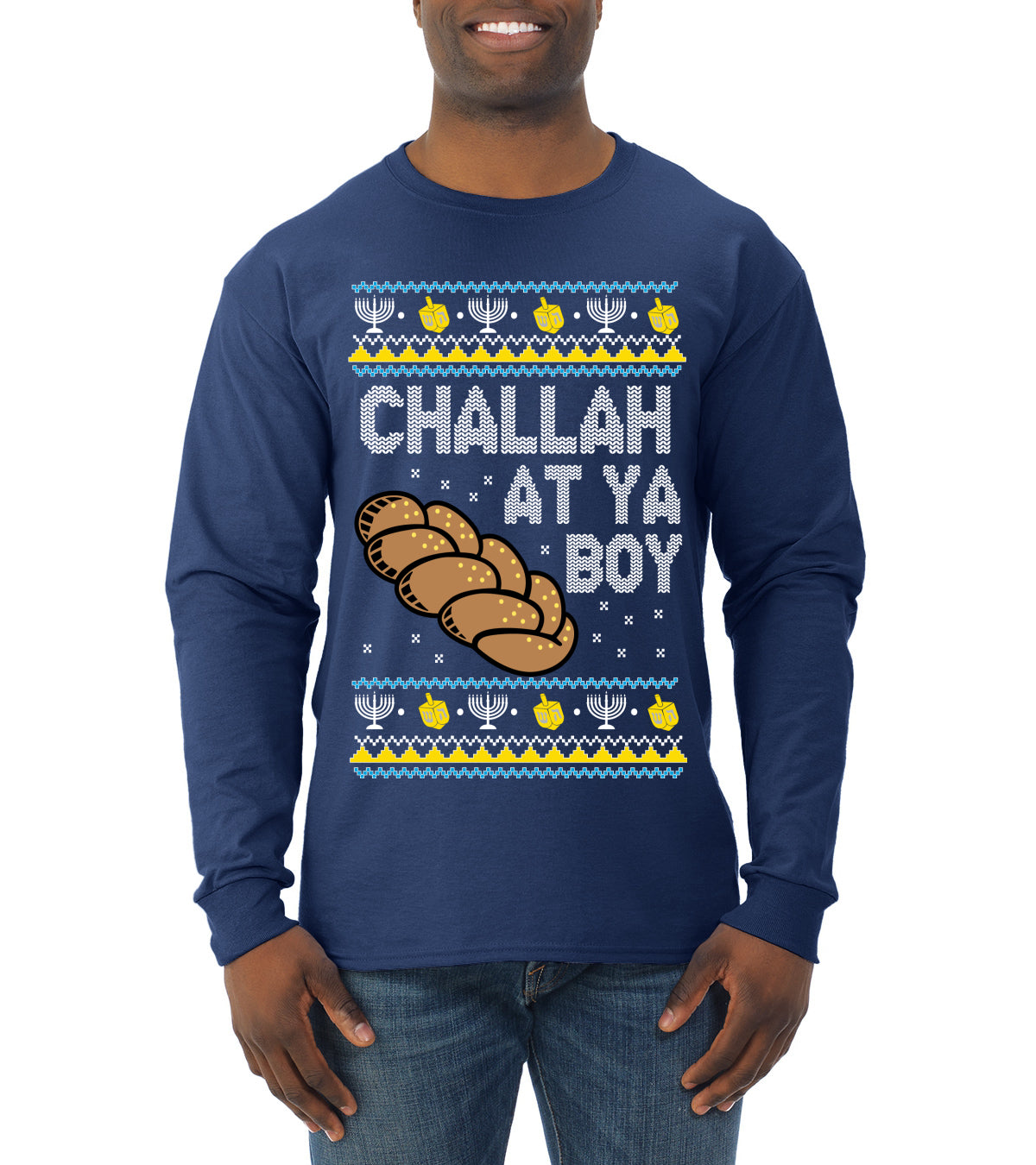 Challah At Ya Boy, Hanukkah Christmas Gifts, Funny Xmas Gift Idea, Ugly Christmas  Mens Long Sleeve Shirt