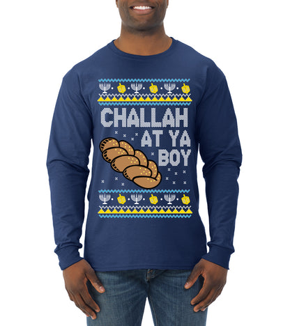 Challah At Ya Boy, Hanukkah Christmas Gifts, Funny Xmas Gift Idea, Ugly Christmas  Mens Long Sleeve Shirt