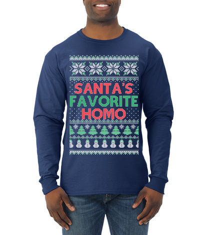 Santa's Favorite Homo ,Christmas Gifts, Funny Xmas Gift Idea, Ugly Christmas Sweater Mens Long Sleeve Shirt
