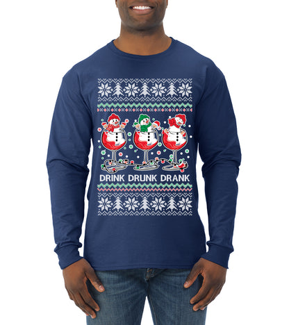 Holiday Spirits Drink Drank Drunk Snowmen, Christmas Gifts, Funny Xmas Gift Idea, Ugly Christmas  Mens Long Sleeve Shirt