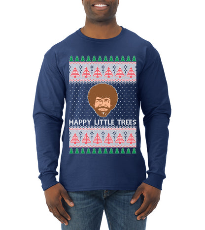 Bob Happy Little Trees Ross Painter, Christmas Gifts, Funny Xmas Gift Idea, Ugly Christmas  Mens Long Sleeve Shirt