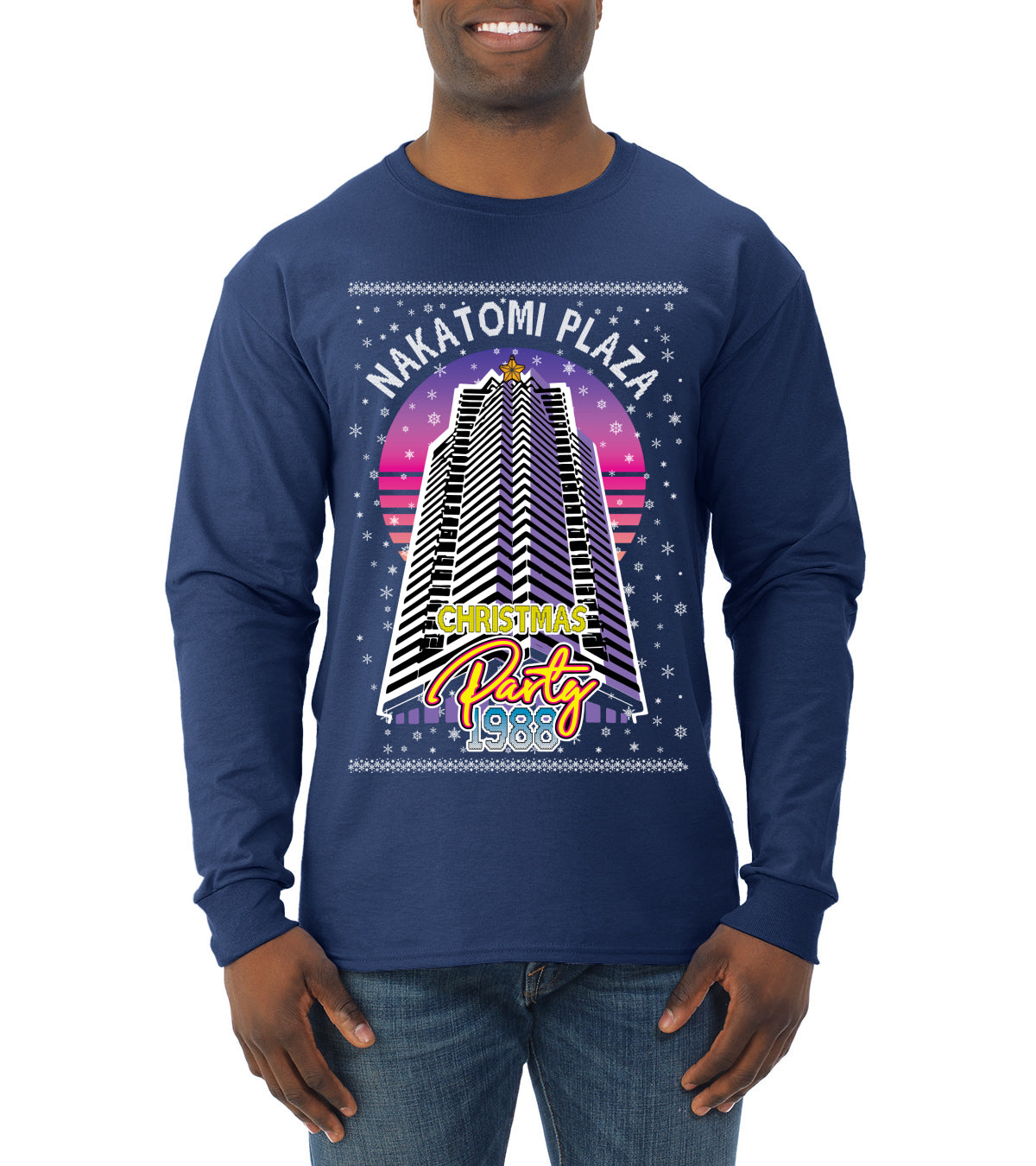 Retro Nakatomi Plaza 1988 Holiday Party, Xmas Movie, Christmas Gifts, Funny Xmas Gift Idea, Ugly Christmas  Mens Long Sleeve Shirt