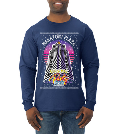 Retro Nakatomi Plaza 1988 Holiday Party, Xmas Movie, Christmas Gifts, Funny Xmas Gift Idea, Ugly Christmas  Mens Long Sleeve Shirt
